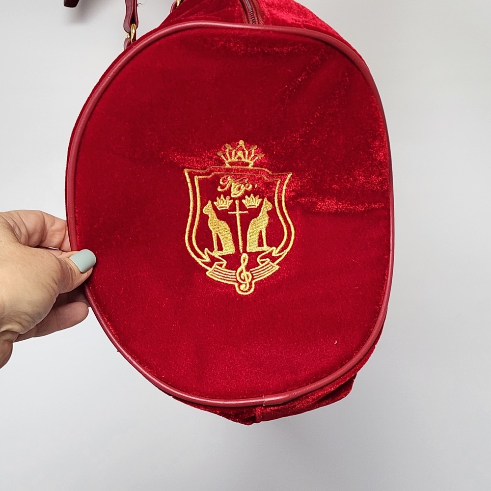 Katy Perry Red velvet duffel bag no tags 16 long 13 tall straps 7 1/2 long